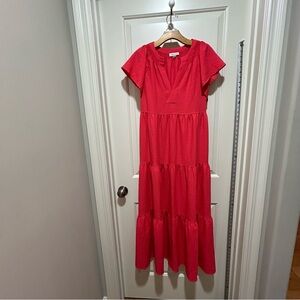 Calvin Klein women’s size 10 beautiful coral Maxi Dress with pockets & tiers